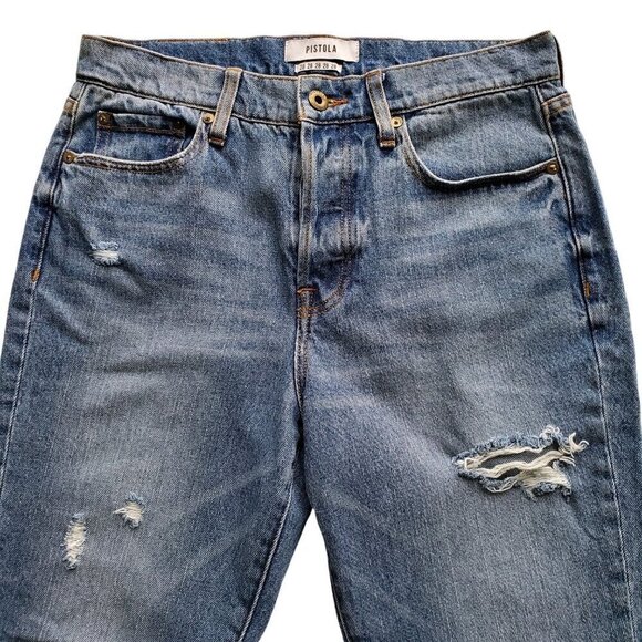 Pistola Distressed Button Fly Blue Jeans High Rise Slim Size 28 - Picture 3 of 16